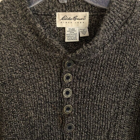 VTG Eddie Bauer Henley Fisherman Sweater Mens Sz XL Chunky Marled Knit USA - Picture 3 of 10